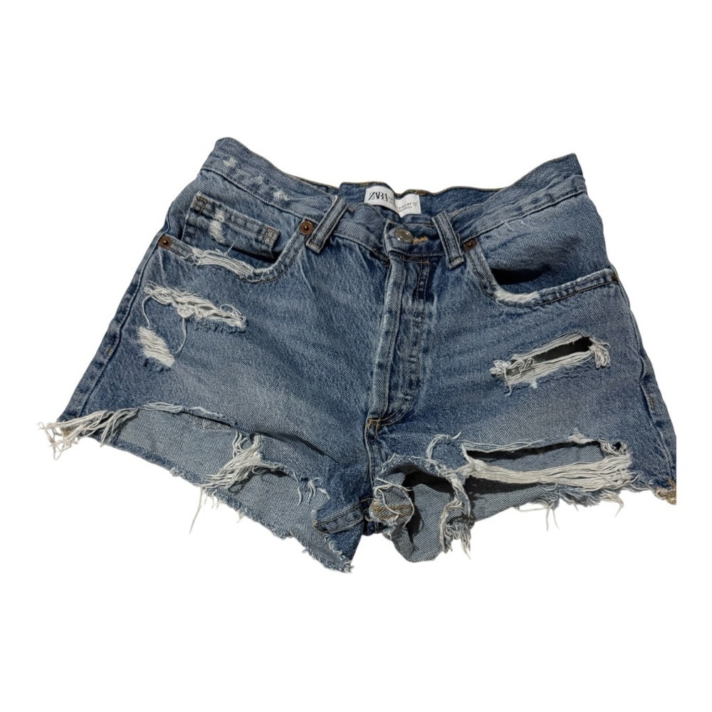Zara Blue Jean Shorts Distressed Vintage Style